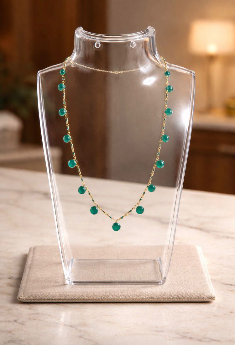 Gargantilla de plata con piedra natural de ónix verde