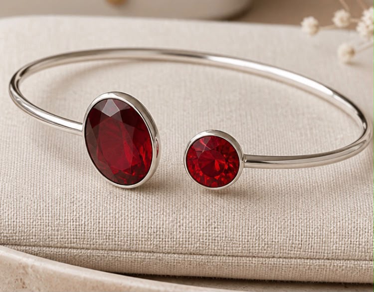 Pulsera de plata con dos cristales rojos