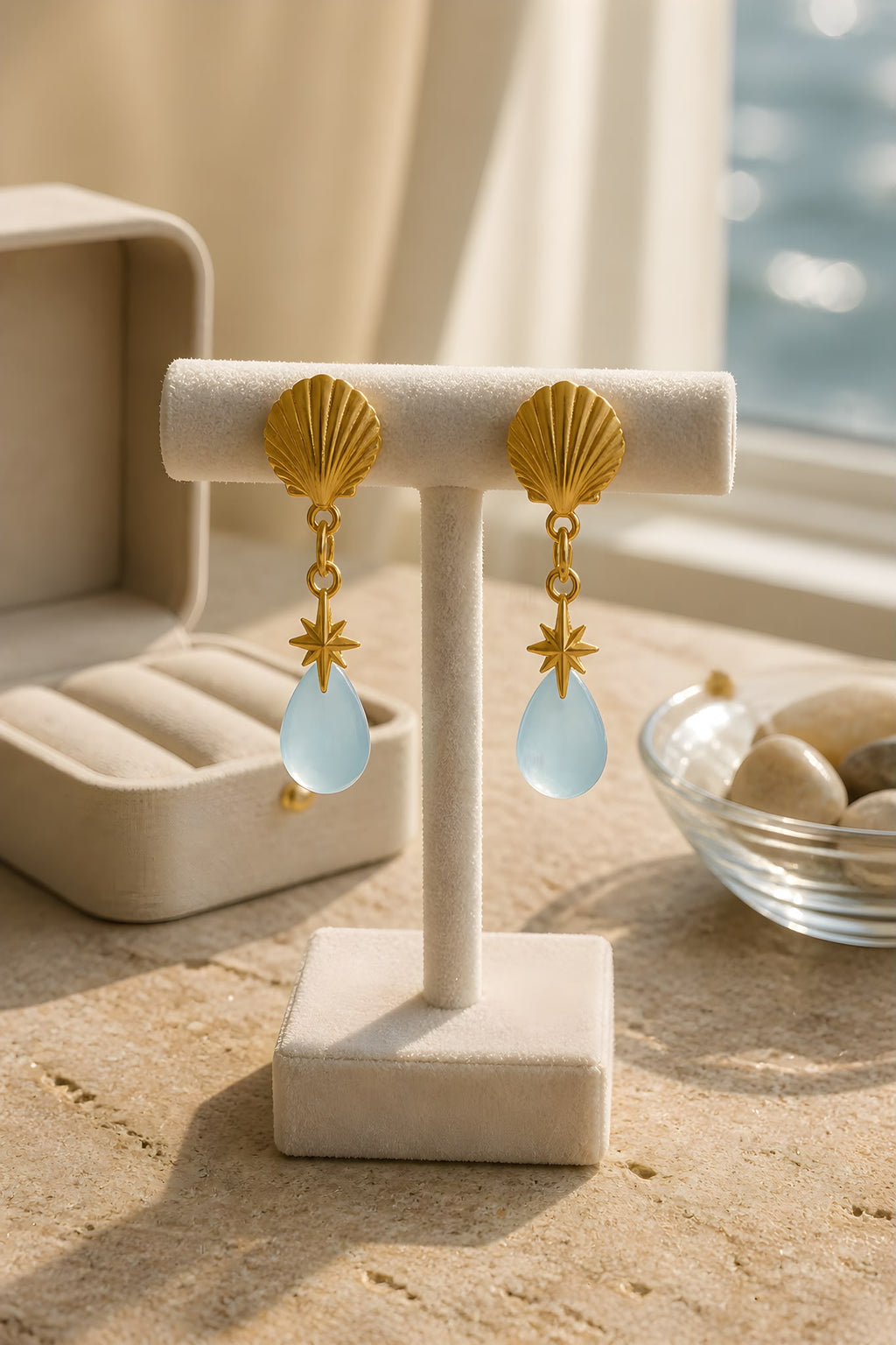 Pendientes de plata con agua marina natural
