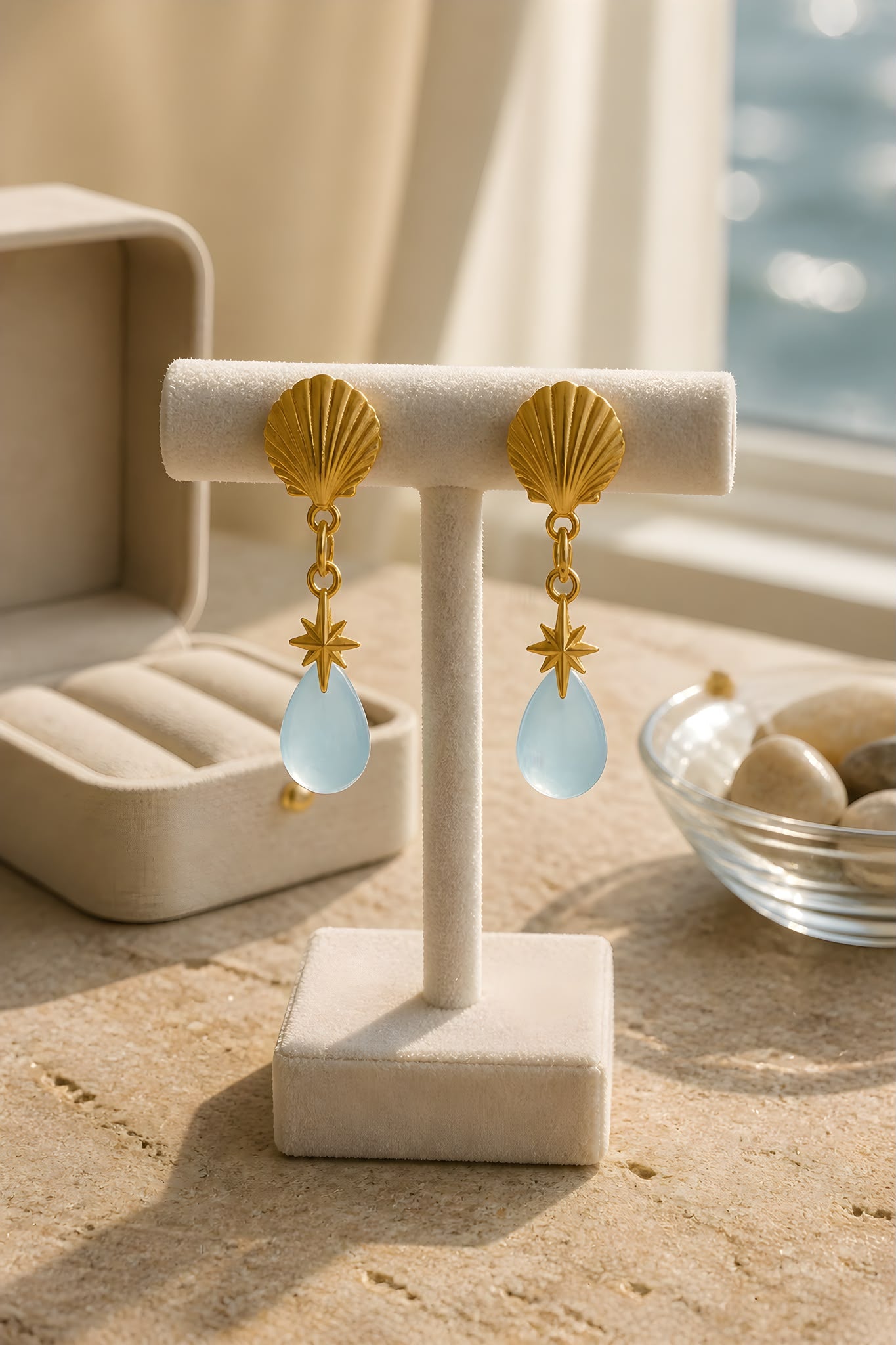 Pendientes de plata con agua marina natural