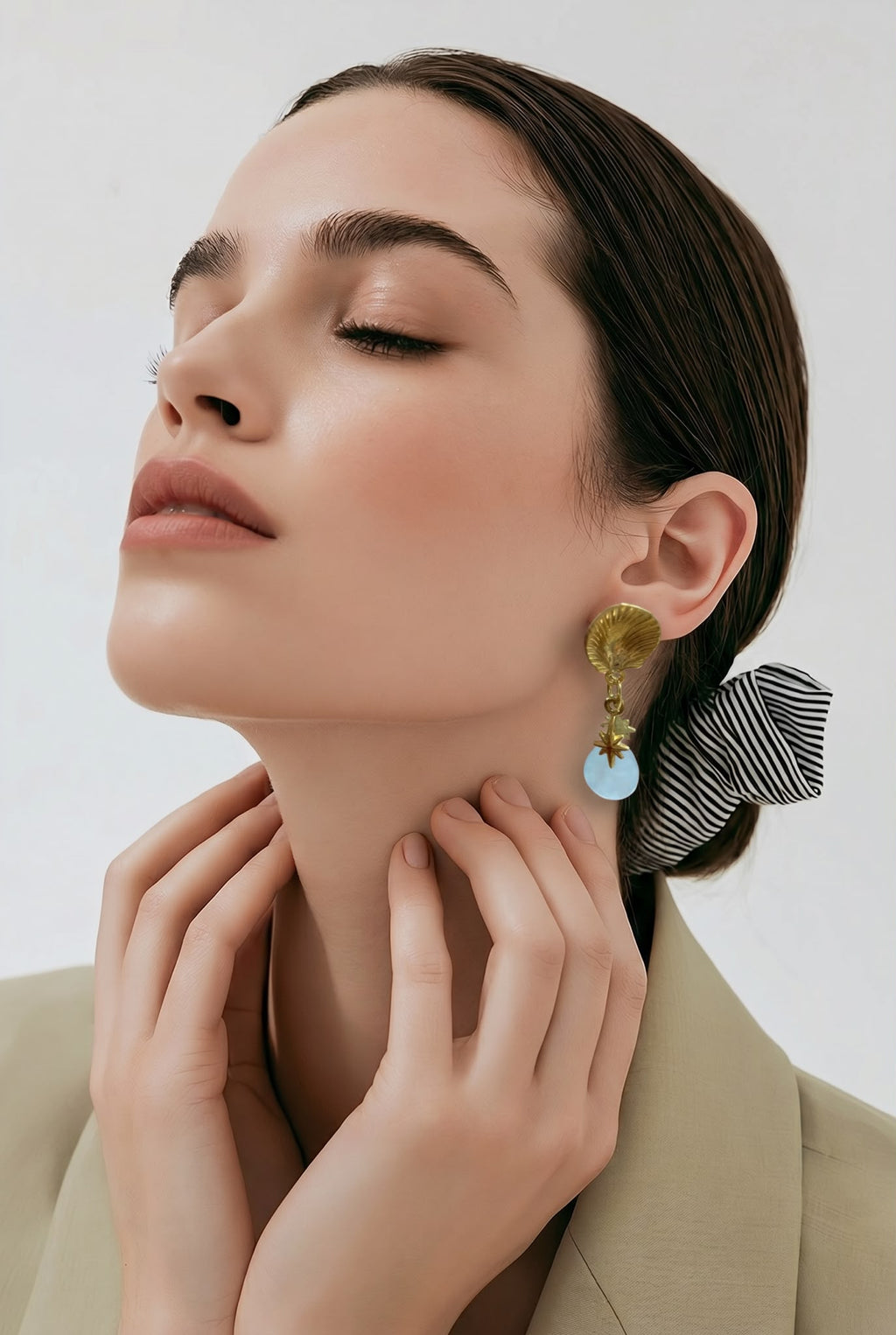 Pendientes de plata con agua marina natural